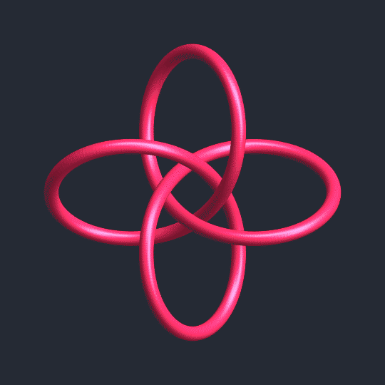 Beispiel für die mathematische Knotentheorie: Die beiden Knoten im ringförmigen Band können ineinander umgewandelt werden.