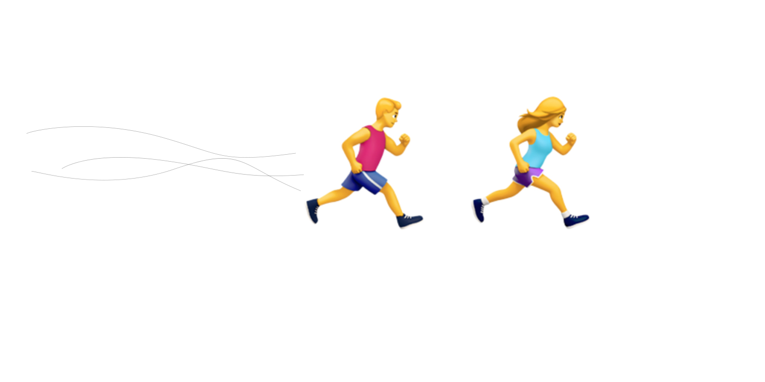 Die Renner-Emojis rennen nach rechts, links von ihnen sind drei Linien zu sehen, die Tempo symbolisieren.