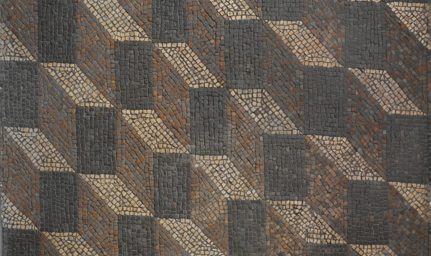 Dreifarbiger Mosaikbodens mit Würfelmuster