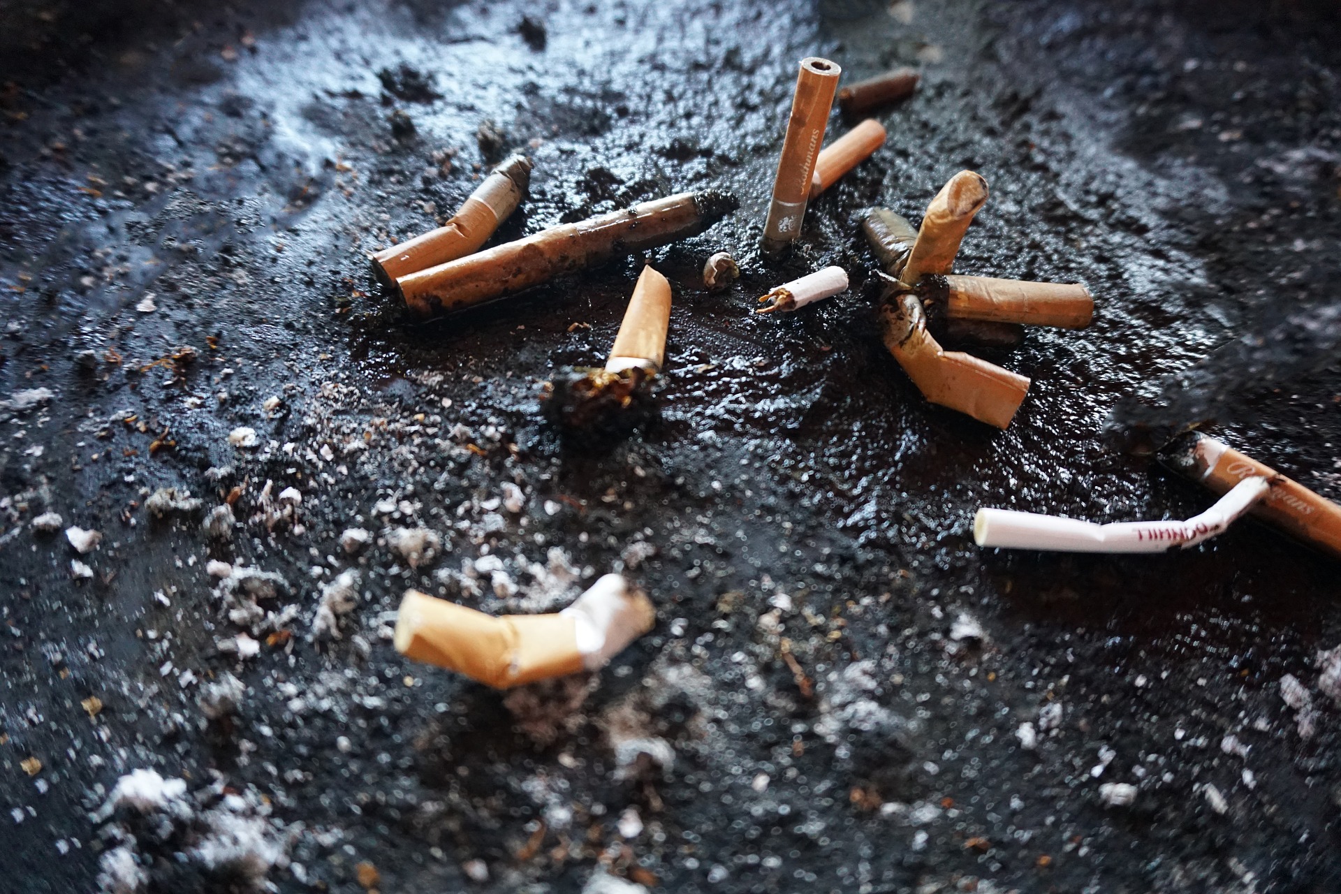 Zigarettenstummel auf dem Boden.
