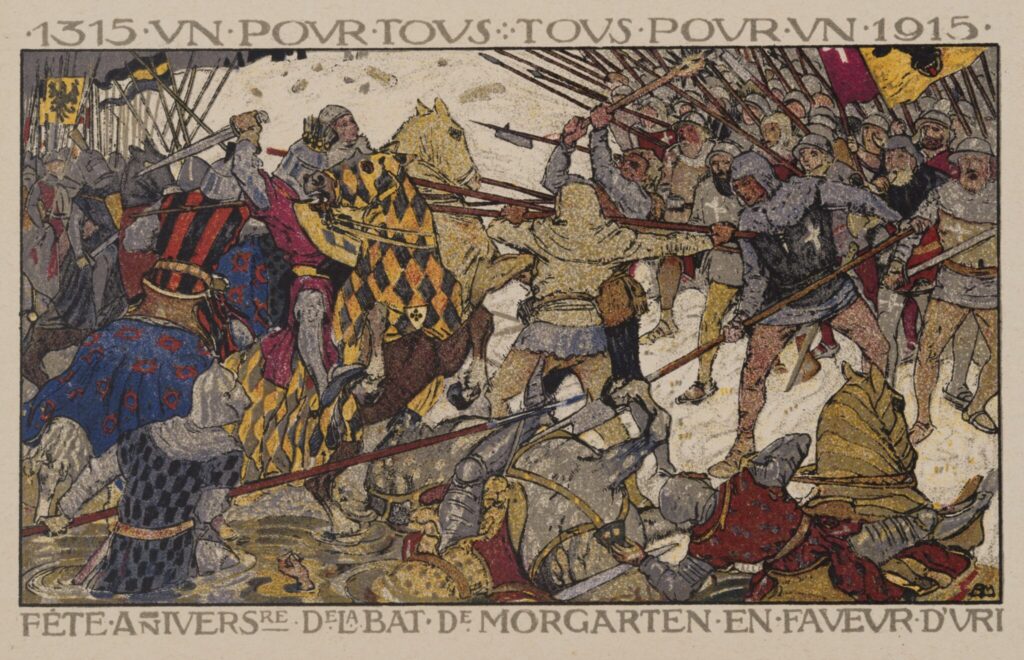 Postkarte der Schlacht bei Morgarten von 1915..